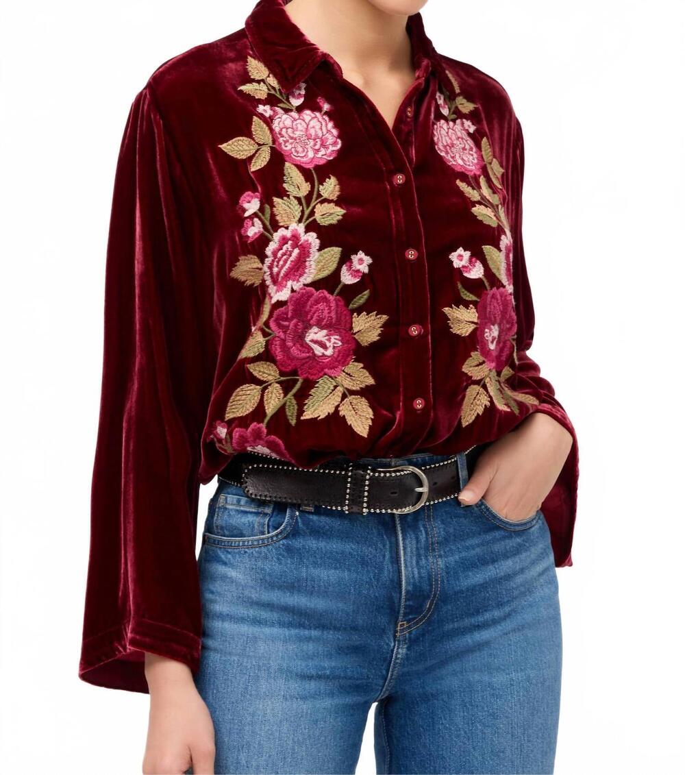 NEW JOHNNY WAS mehdi kimono sleeve shirt in cran-ruby red